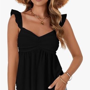 Stylish Black Ruffle Strap Blouse